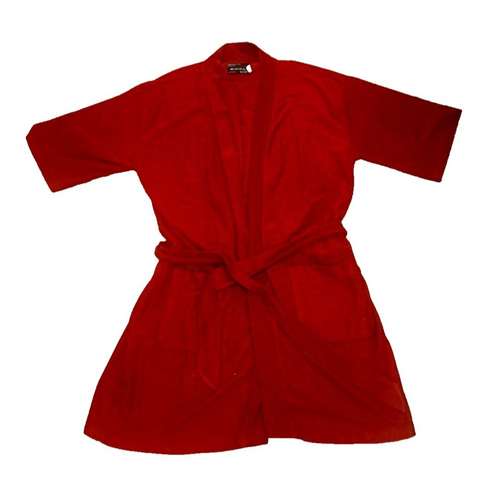 Vintage Velour Robe Burgundy Red Kimono 70s 80s Lounge Mens Womens Retro OS